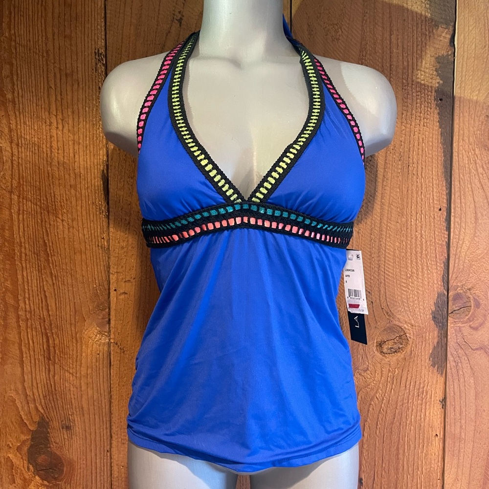 New LA BLANCA tankini top BLUE SZ 8 resort beach vacation halter top